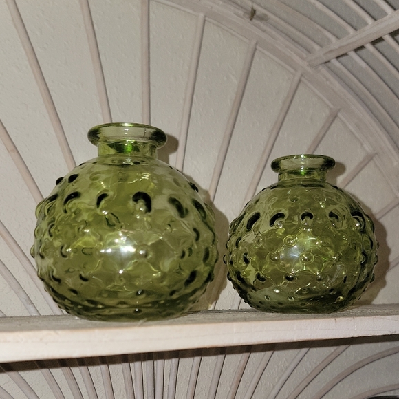 Source Unknown Small Green Honeycomb Glass Vases X2 - Picture 8 of 8